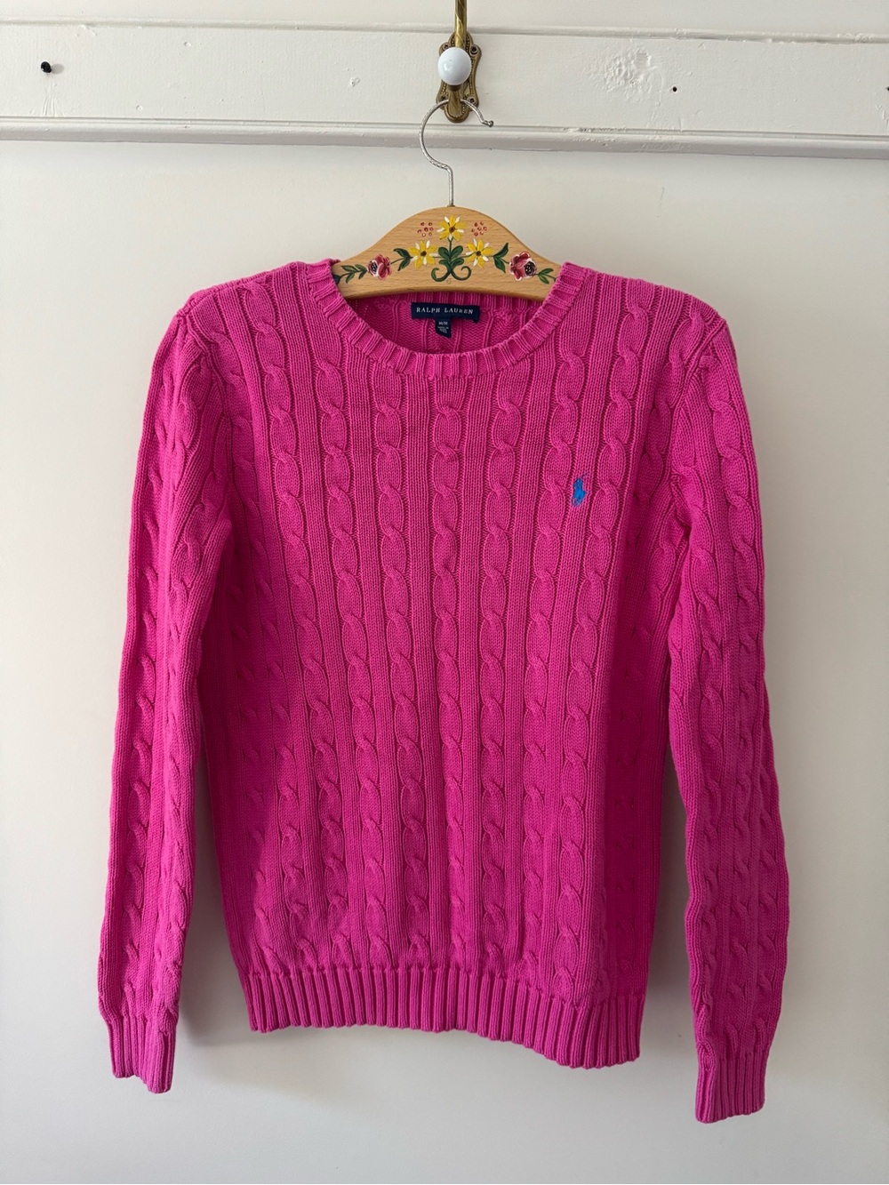 Ralph Lauren Hot Pink Cable-Knit Crewneck Sweater